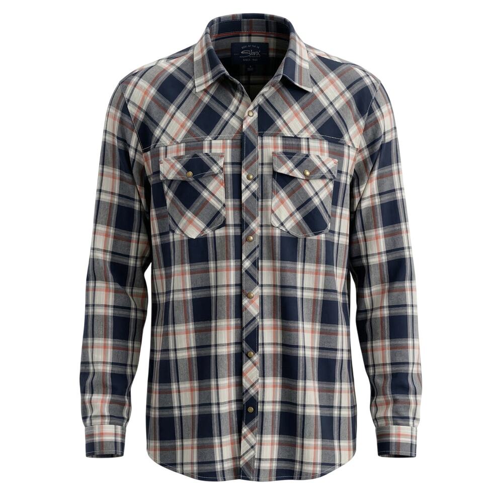 Silver Jeans Mens L Western Cowboy Plaid Rodeo‎ Long Sleeve Pearl Snap Shirt